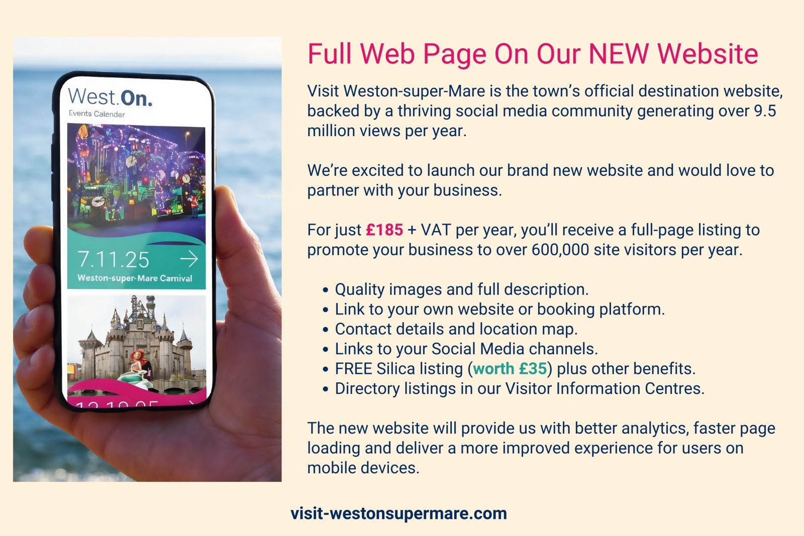 Words and pictures promoting advertising and partnership opportunities on the Visit Weston website